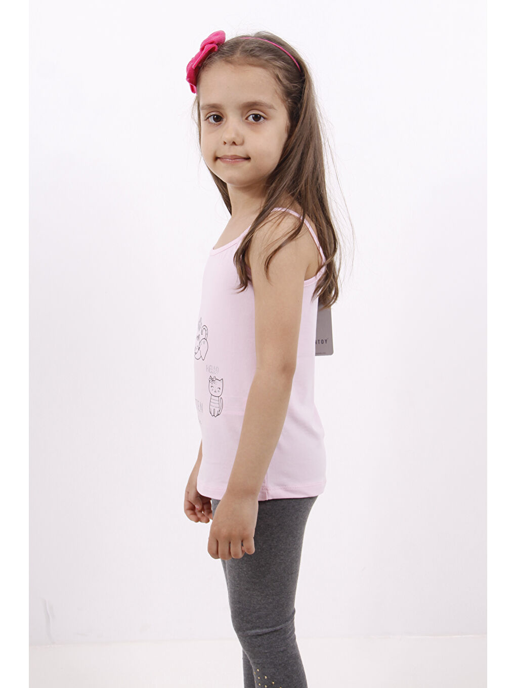 Pembe Kız Çocuk Kedi Baskılı Atlet-1