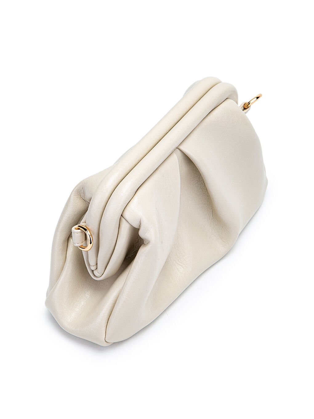 Ekru Clutch Form Uzun Askılı Degas Kadın Çapraz Çanta Krem-1