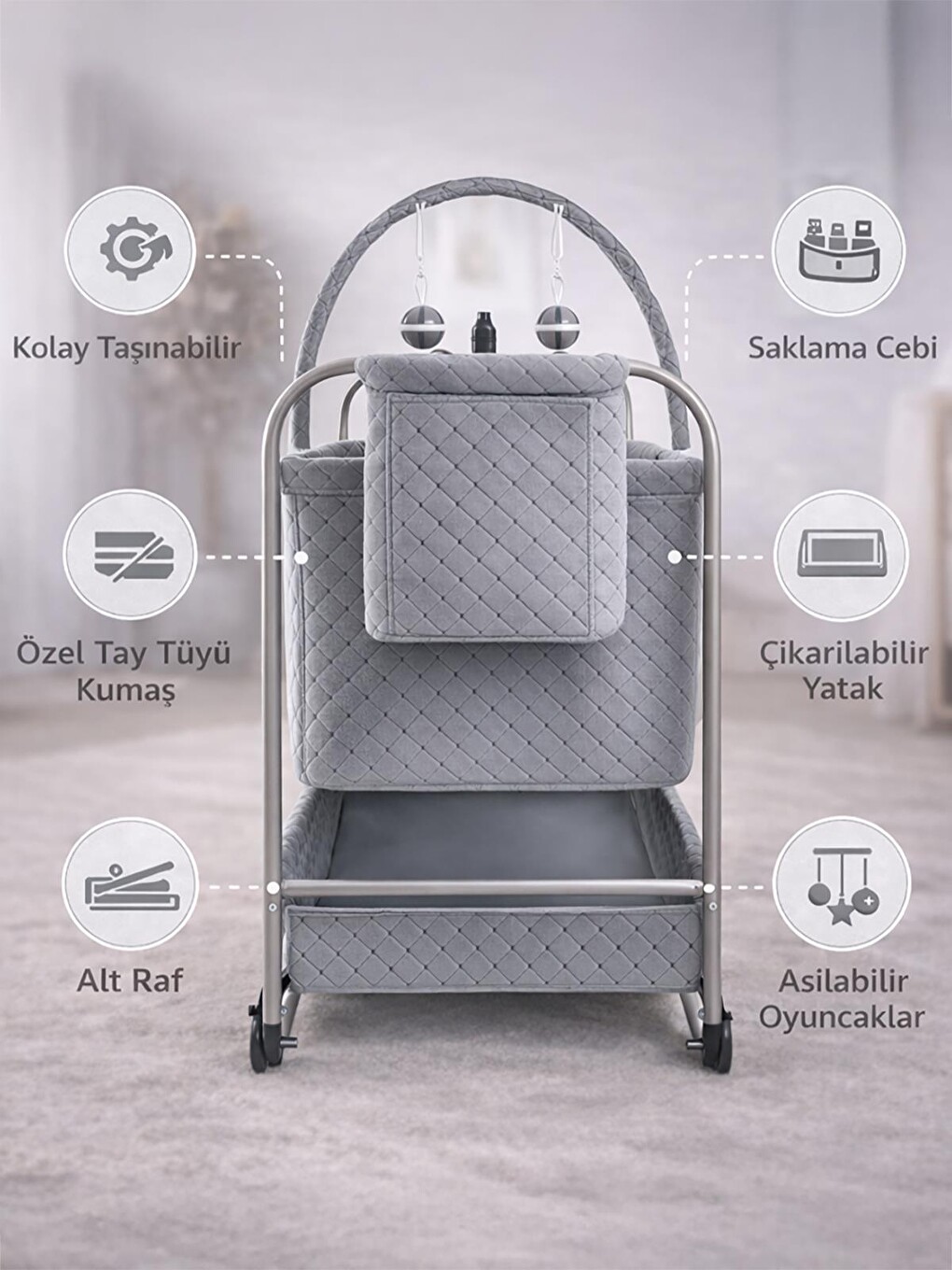 Prime Anne Yanı Beşik - Gri-3