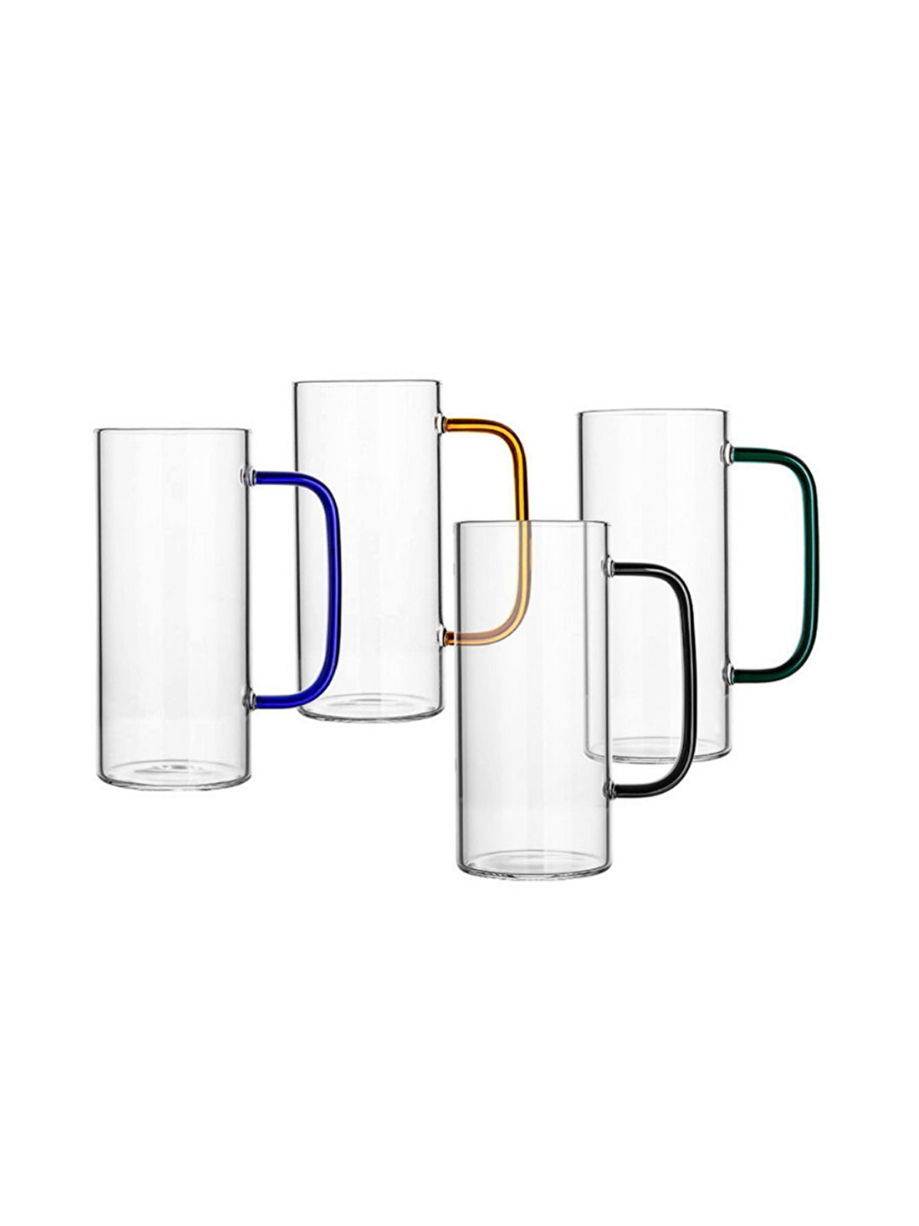 Renksiz Turuncu Renkli Borosilikat Cam Yuvarlak Kulplu Kupa 400 ml 4 Adet-6