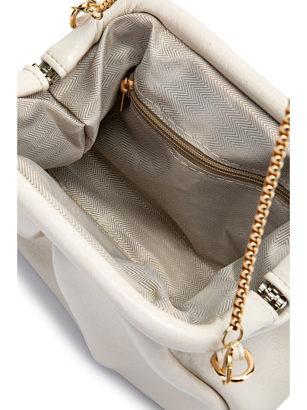 Ekru Clutch Form Uzun Askılı Degas Kadın Çapraz Çanta Krem-2