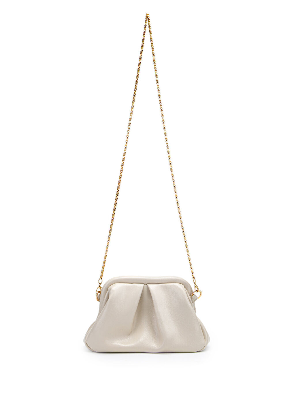 Ekru Clutch Form Uzun Askılı Degas Kadın Çapraz Çanta Krem-3