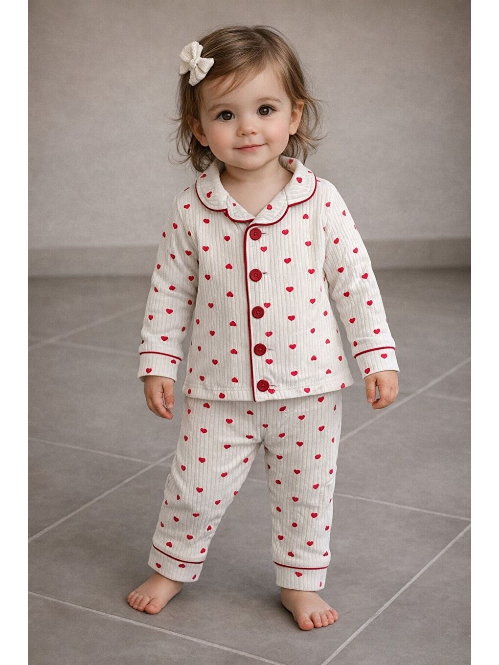 Beyaz Kız Bebek Pamuklu Uzun Kollu Düğmeli Bebek Pijaması Yumuşak Dokulu Nefes Alabilen Bebek-1