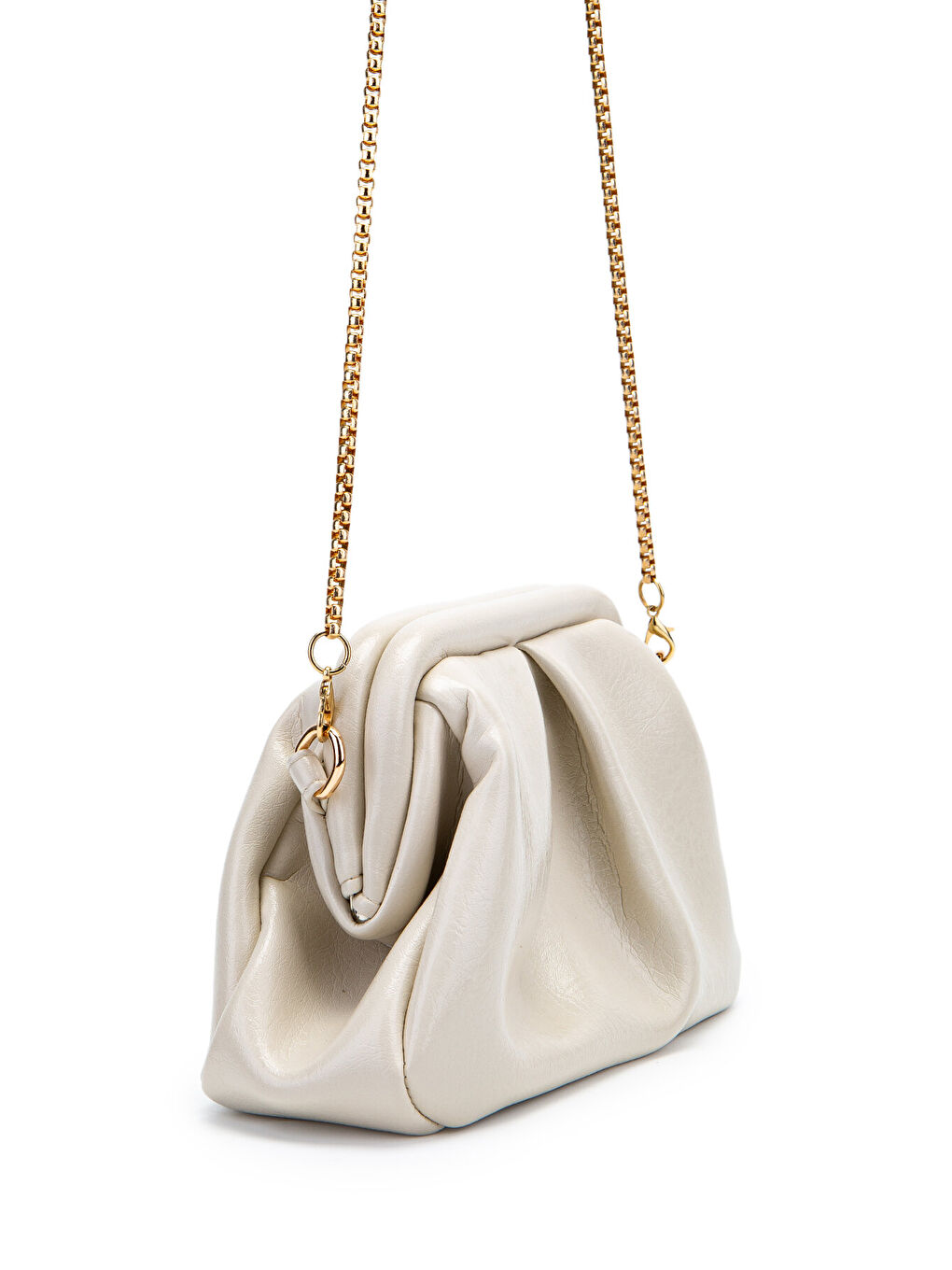 Ekru Clutch Form Uzun Askılı Degas Kadın Çapraz Çanta Krem-4