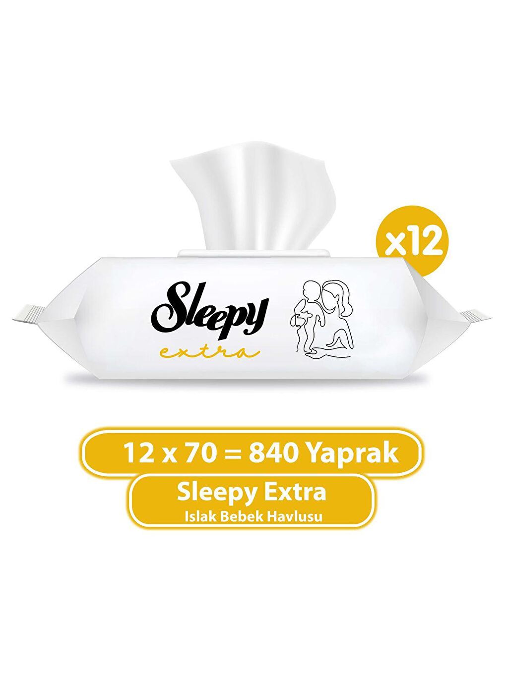 Sleepy Beyaz 12'li Paket Extra Islak Bebek Havlusu 12x70 (840 Yaprak)