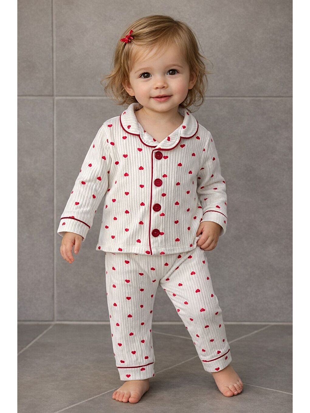 Beyaz Kız Bebek Pamuklu Uzun Kollu Düğmeli Bebek Pijaması Yumuşak Dokulu Nefes Alabilen Bebek-2