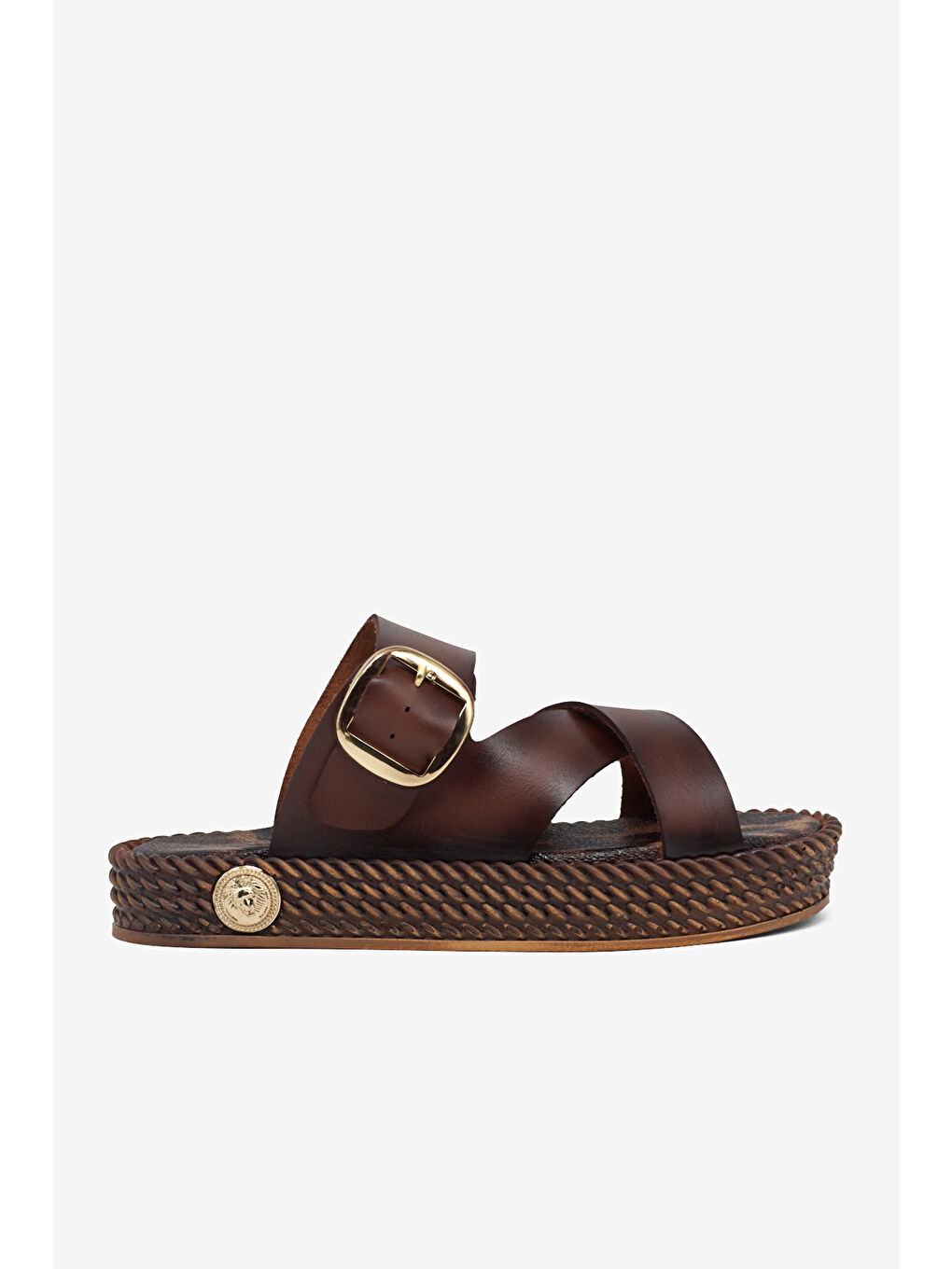 Kahverengi Kadın Taba Poli Taban Rahat Dolgu Taban Çapraz Bantlı Terlik