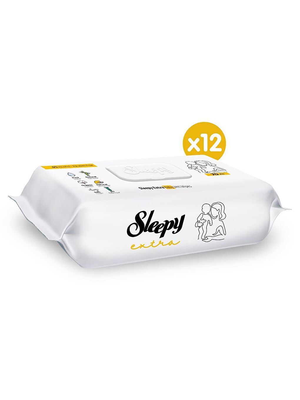 Sleepy Beyaz 12'li Paket Extra Islak Bebek Havlusu 12x70 (840 Yaprak) - 1