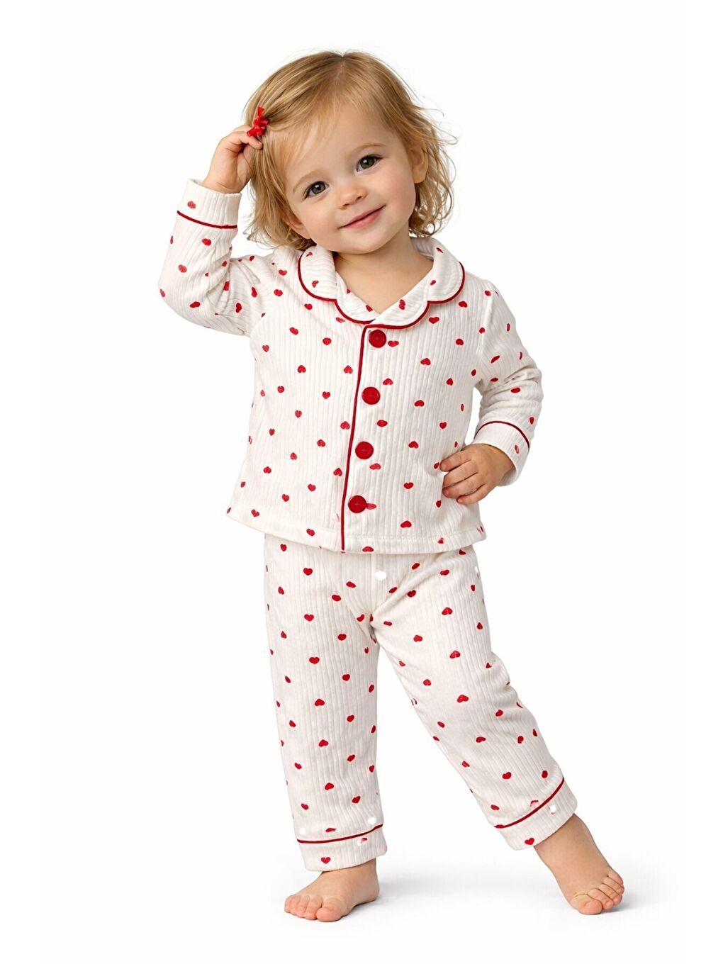 Beyaz Kız Bebek Pamuklu Uzun Kollu Düğmeli Bebek Pijaması Yumuşak Dokulu Nefes Alabilen Bebek-3
