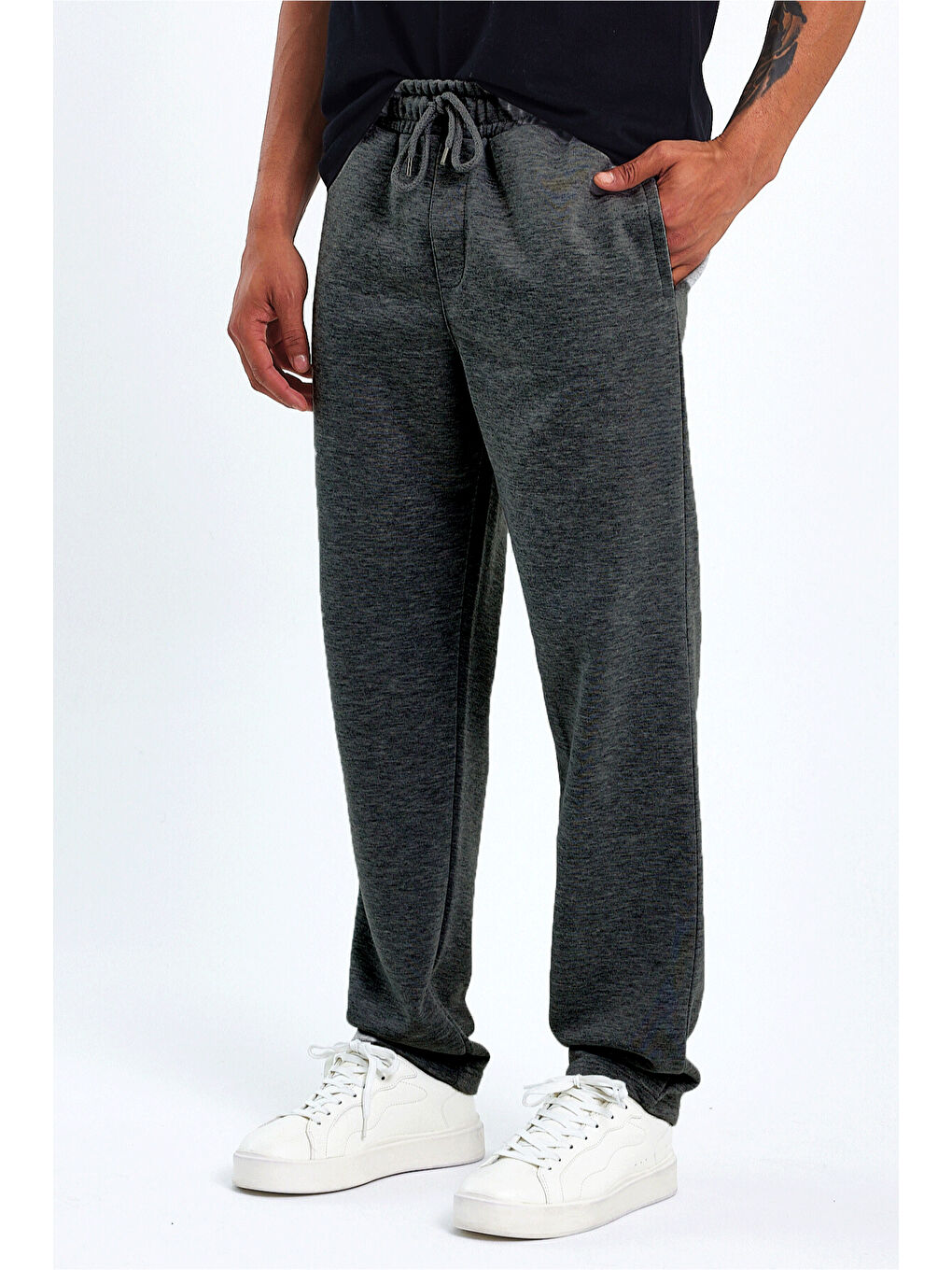 Gri İçi Polarlı 3 İplik Kalın Erkek Eşofman Altı SPR25EA95-1