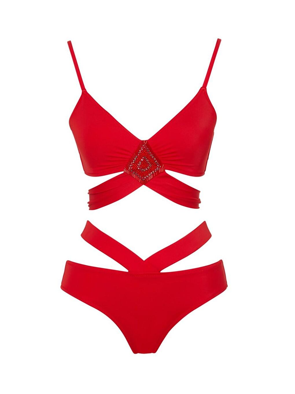 SAILOR moda Kırmızı İşlemeli Tasarım Bikini Takım SLR 429