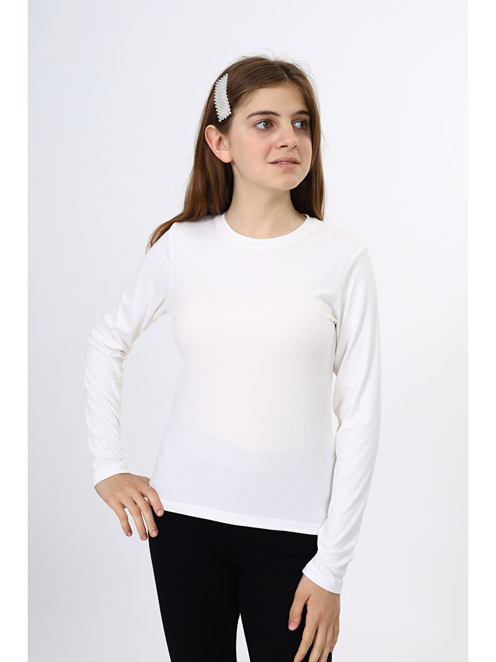 Ekru Kız Çocuk Okul Tişört-3