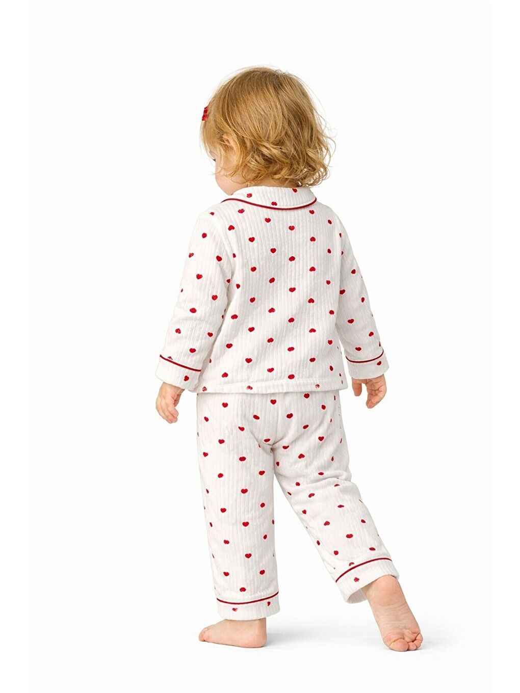 Beyaz Kız Bebek Pamuklu Uzun Kollu Düğmeli Bebek Pijaması Yumuşak Dokulu Nefes Alabilen Bebek-5