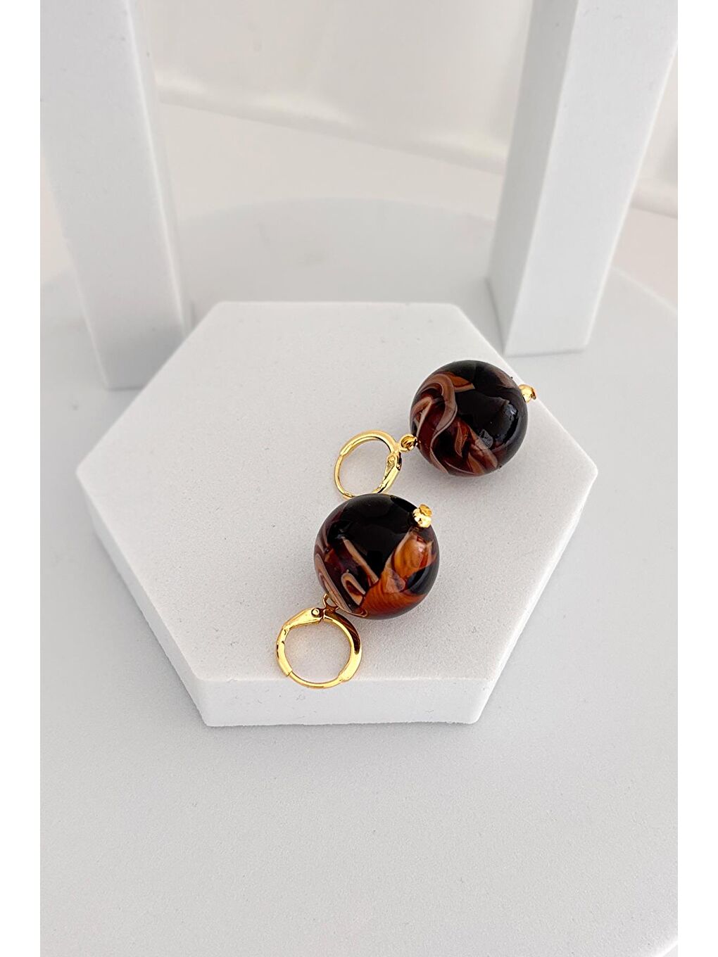 Kahverengi 20mm Büyük Boncuklu Küpe-3