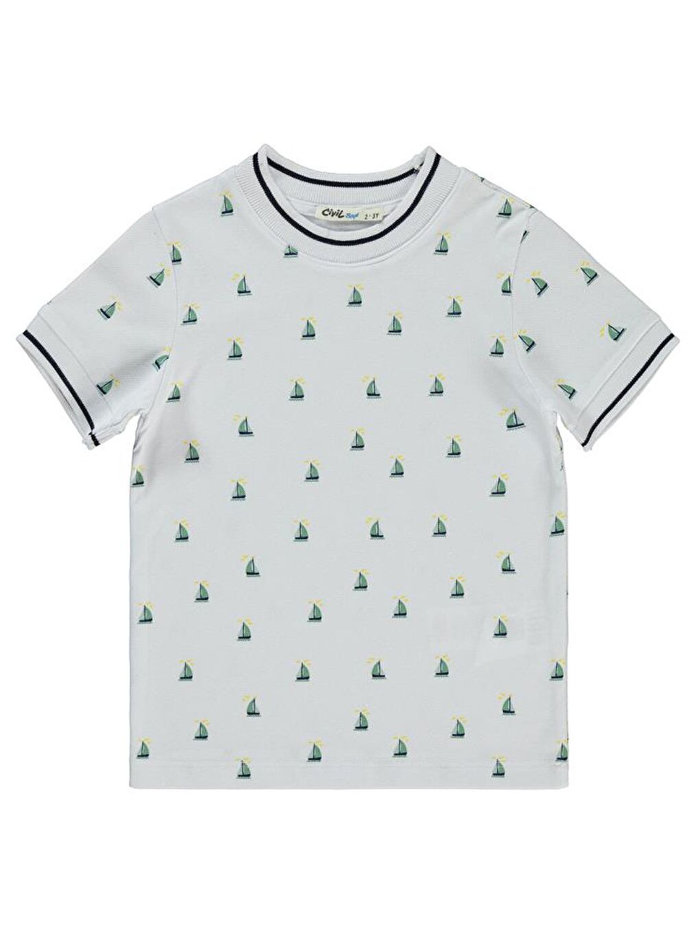 Beyaz Boys Yelken Baskılı 2-5 Yaş Tişört
