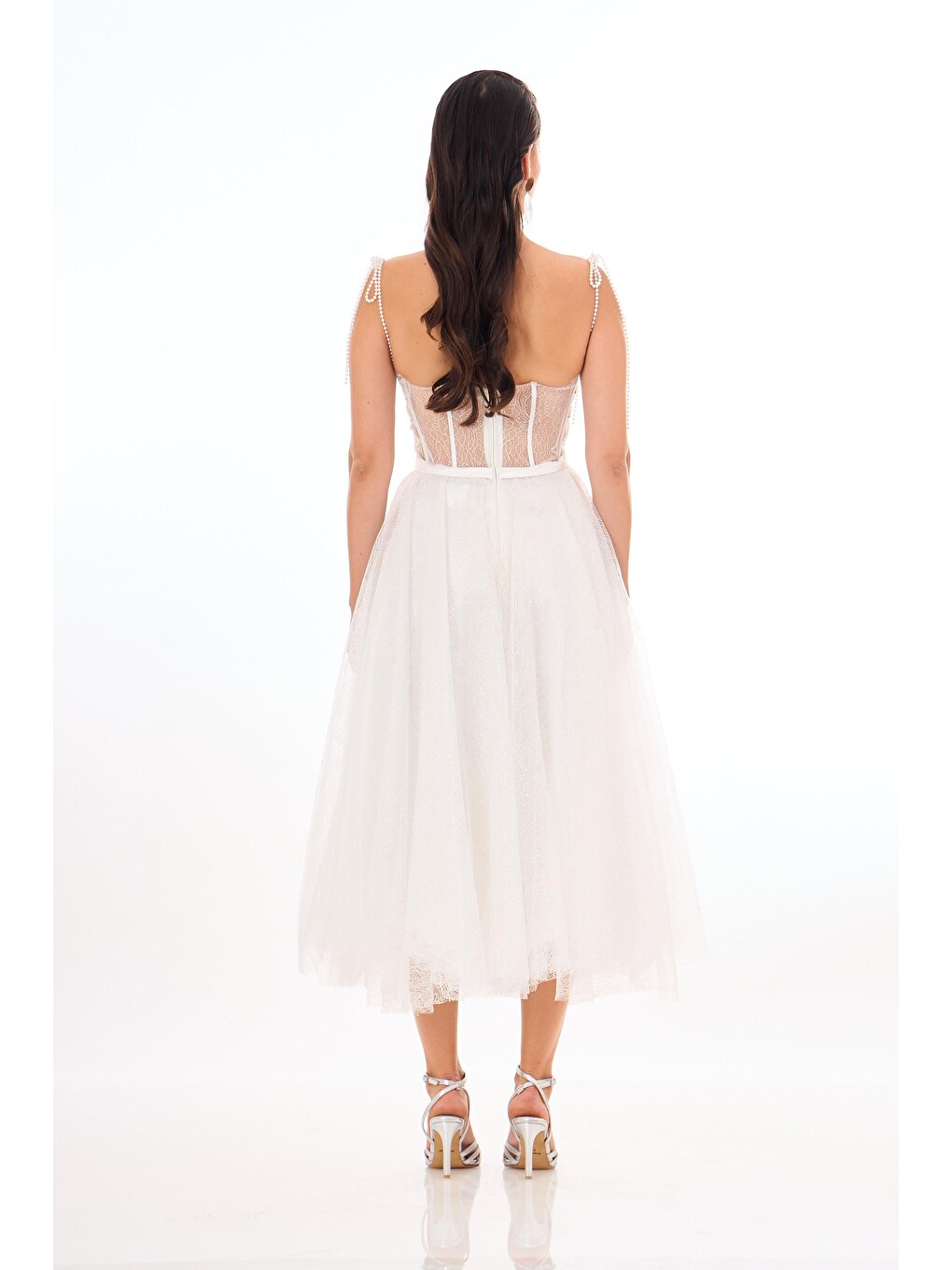 Beyaz Midi Dantelli Nikah Elbisesi-4
