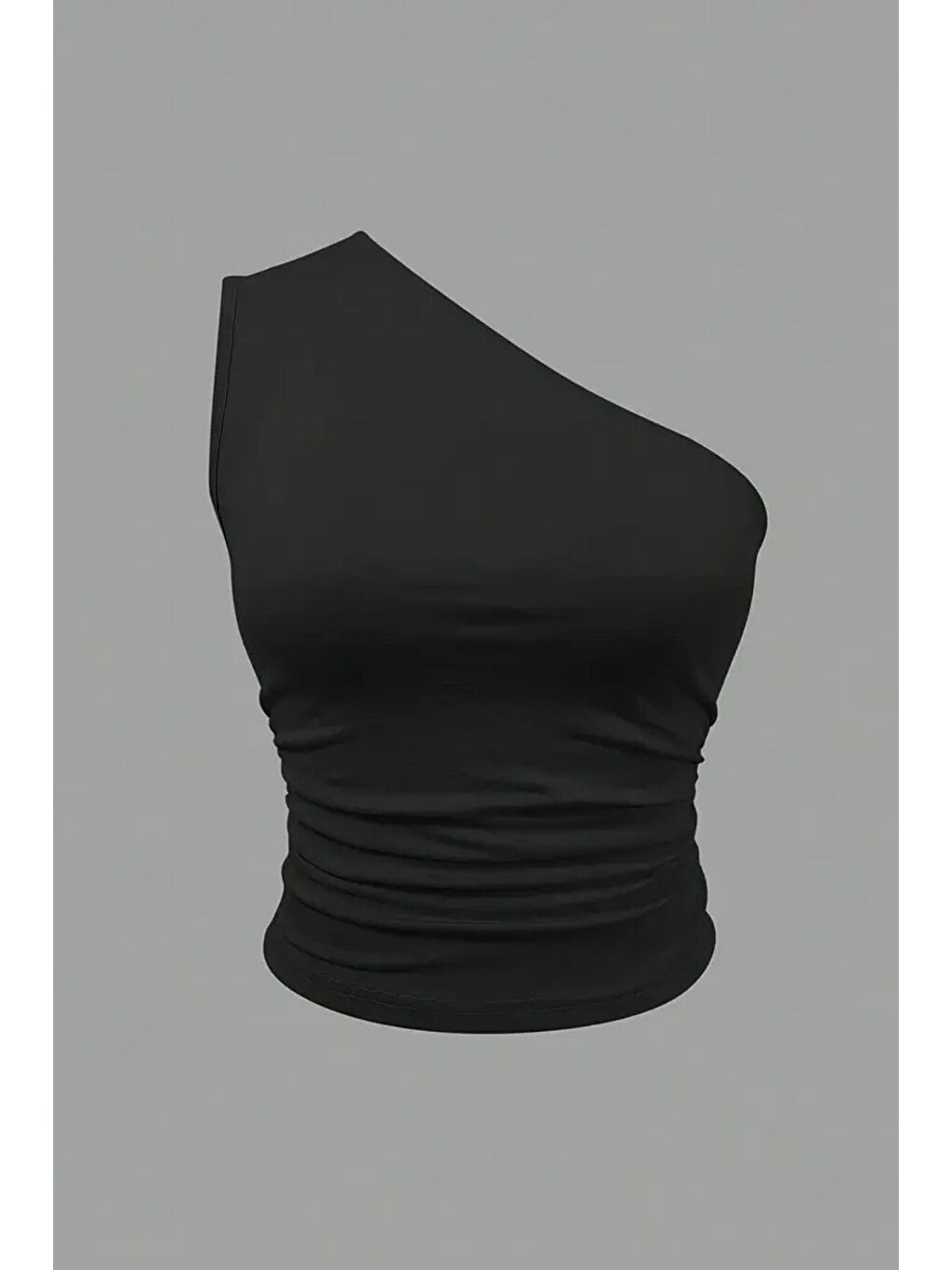 Kadın Siyah Tek Omuzlu Basic Dar Kesim Slim Fit Bluz-4