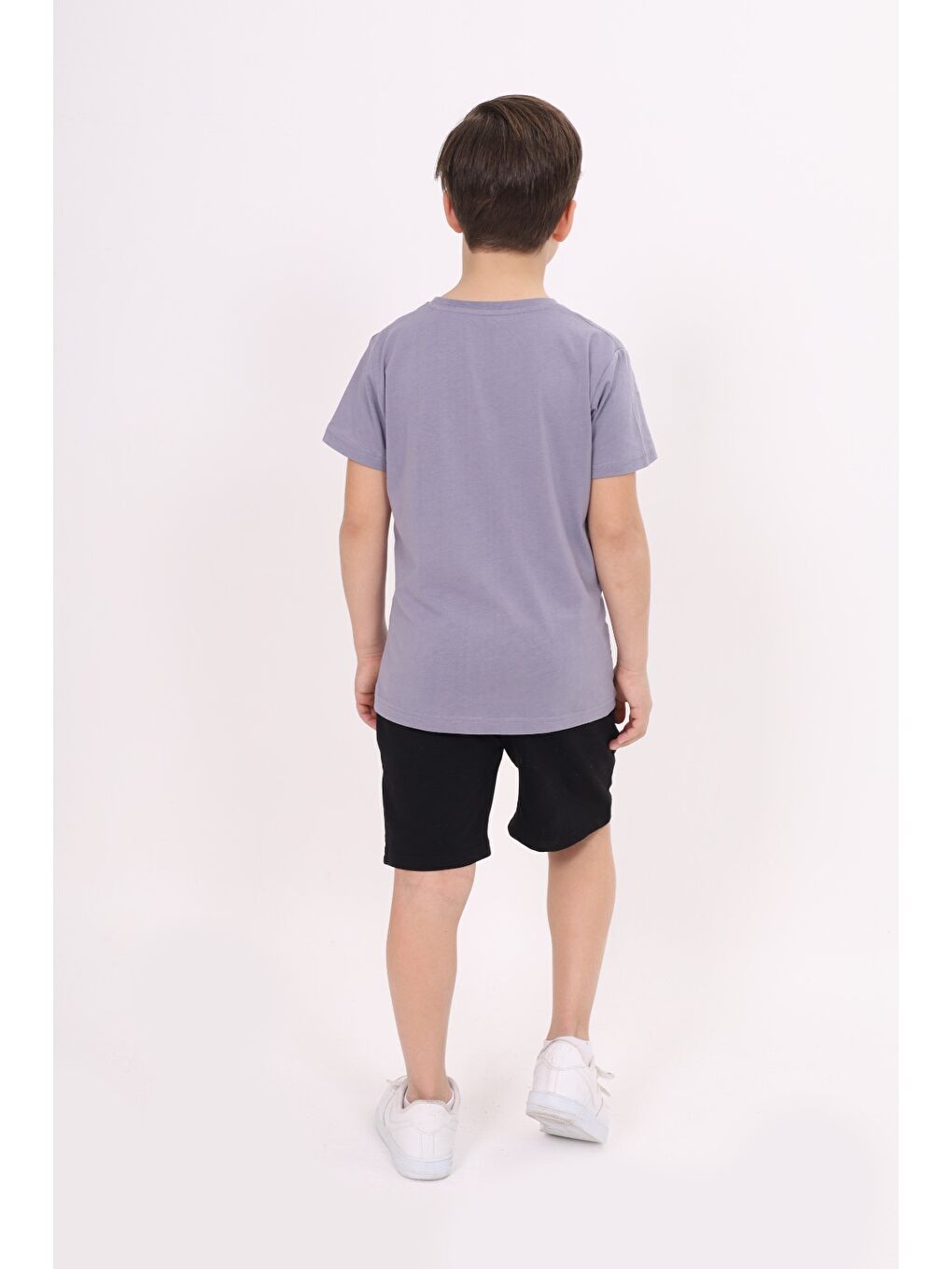 Gri Erkek Çocuk Baskılı Şortlu Takım-1