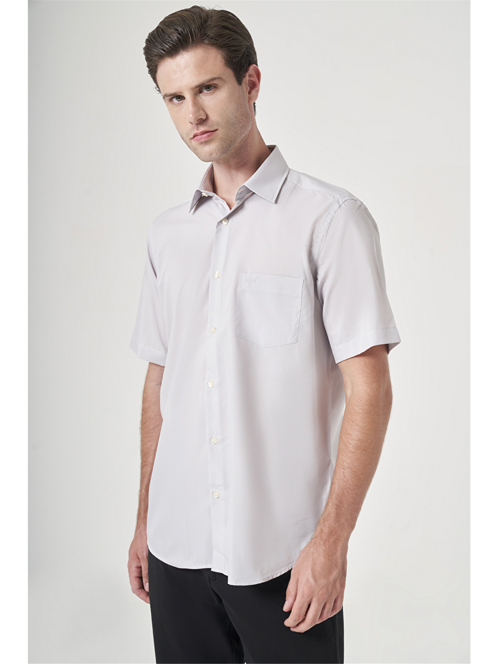 Bej Taş Rengi Sert Yaka Kısa Kol Cepli Comfort Fit Pamuklu Gömlek 1004260258-2