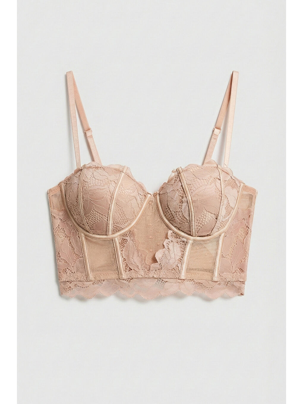 Kadın Pembe Bej w5 Balenli Güpür Dantel Detaylı Askılı Özel Tasarım Büstiyer-2