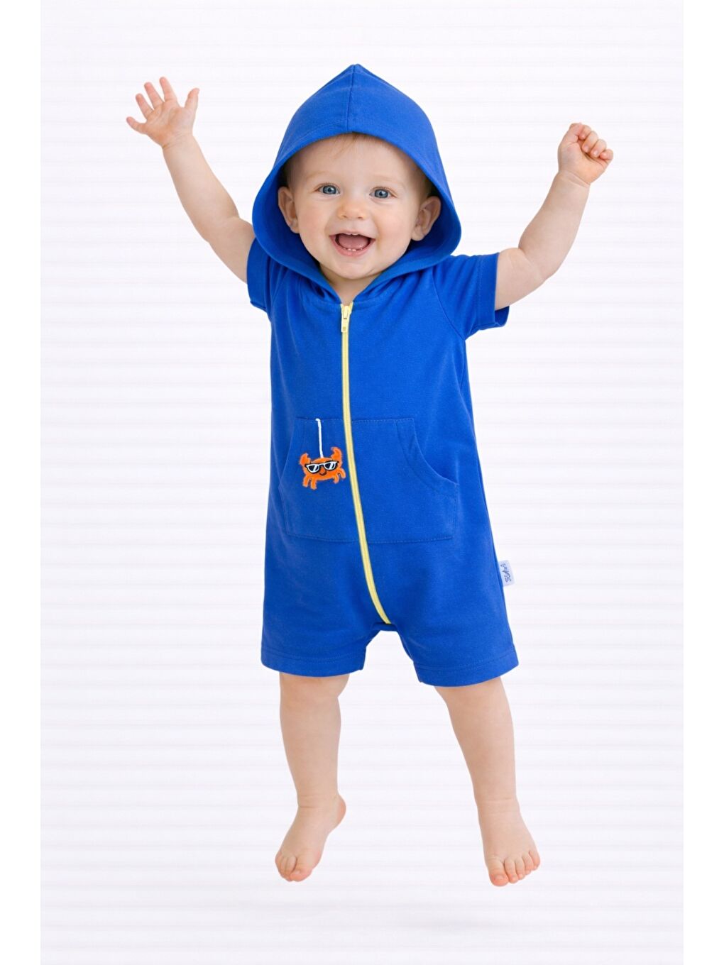 İndigo Unisex Bebek Yazlık Kapüşonlu Tulum Pamuklu Fermuarlı Tulum-1