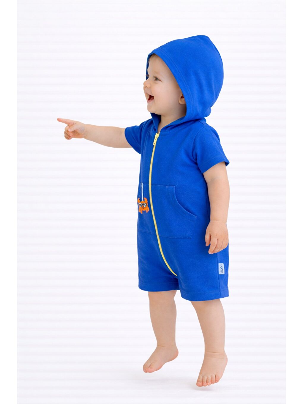 İndigo Unisex Bebek Yazlık Kapüşonlu Tulum Pamuklu Fermuarlı Tulum-2