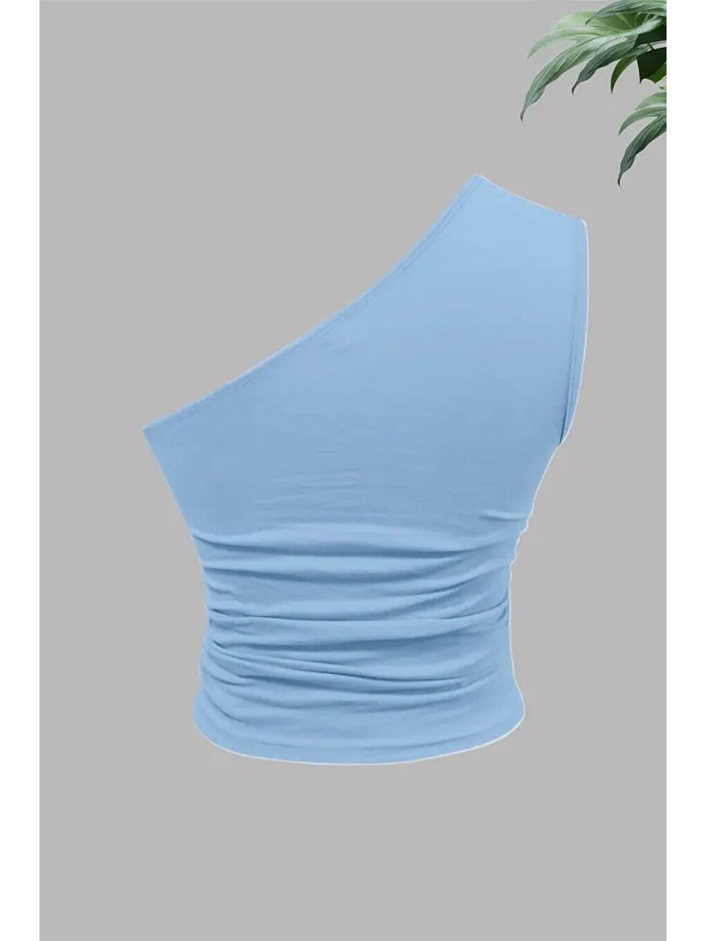 Kadın Bebe Mavi Tek Omuzlu Basic Dar Kesim Slim Fit Bluz-6