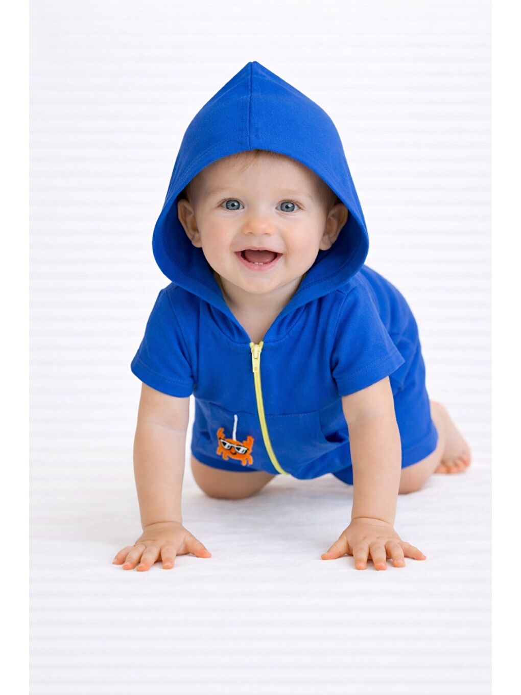 İndigo Unisex Bebek Yazlık Kapüşonlu Tulum Pamuklu Fermuarlı Tulum-3