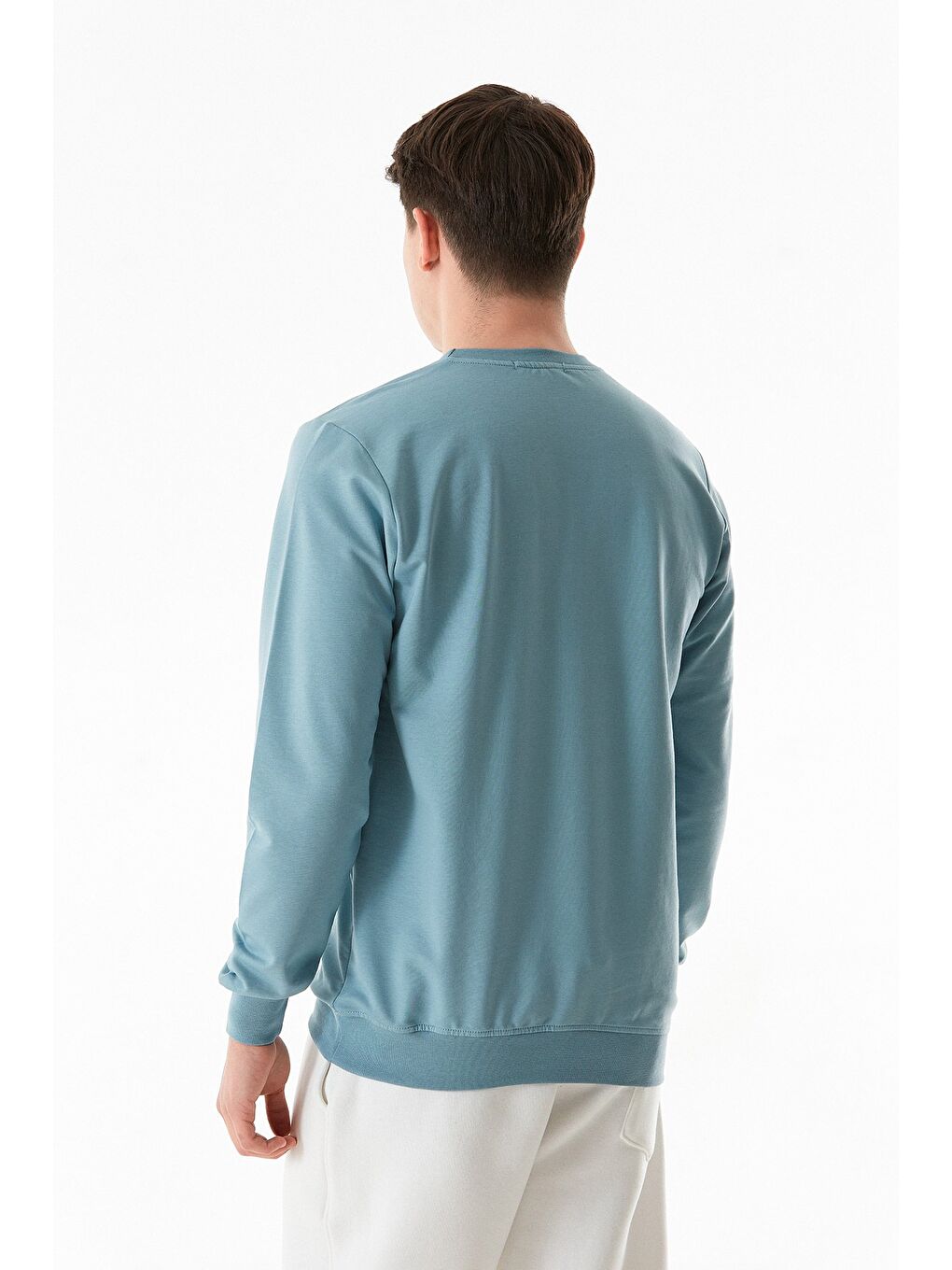 Mavi Yazı Kabartmalı Bisiklet Yaka Sweatshirt-4