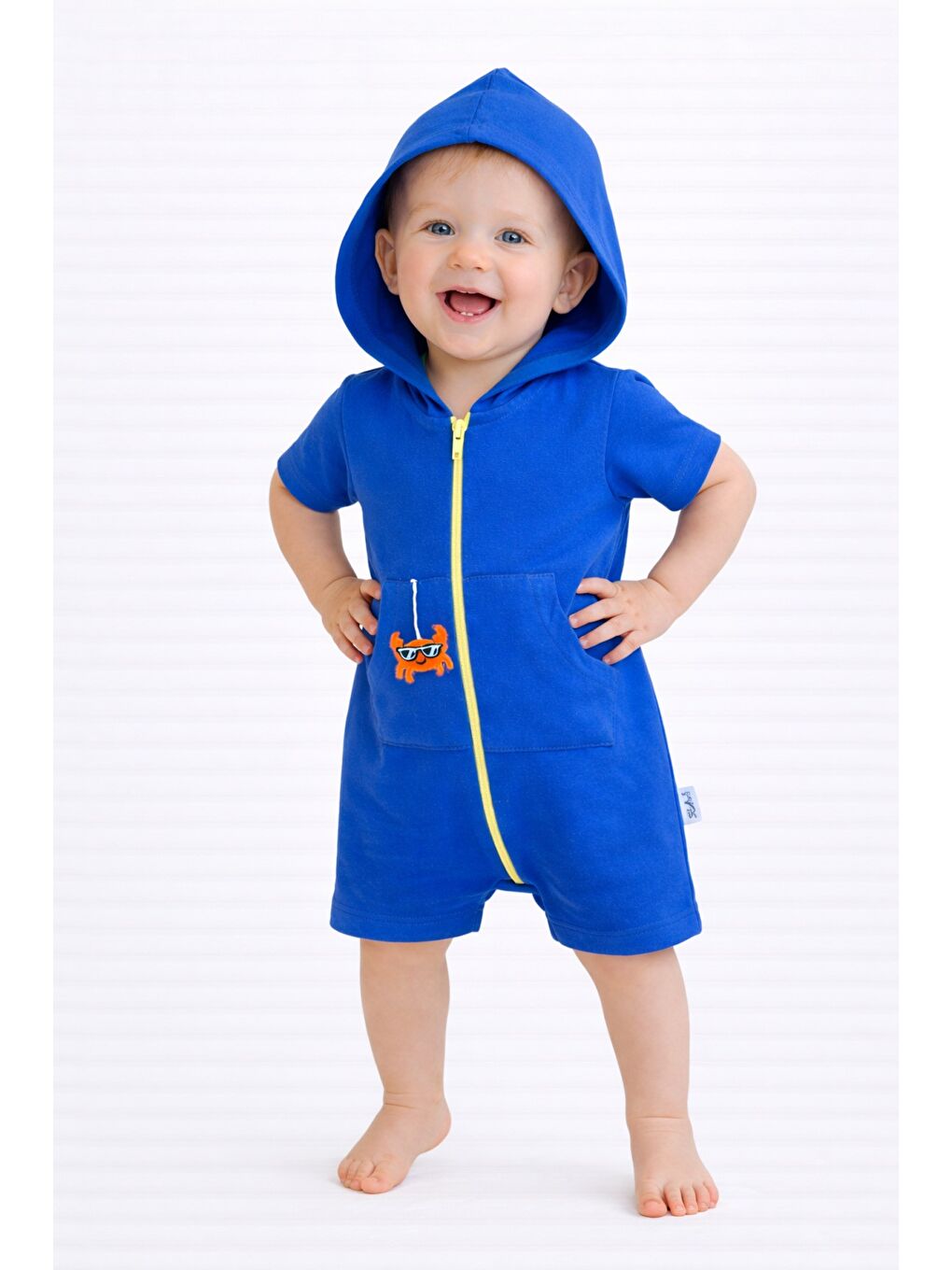 İndigo Unisex Bebek Yazlık Kapüşonlu Tulum Pamuklu Fermuarlı Tulum-4