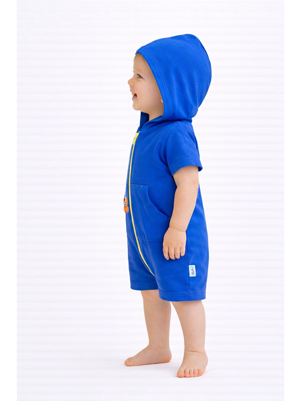 İndigo Unisex Bebek Yazlık Kapüşonlu Tulum Pamuklu Fermuarlı Tulum-5