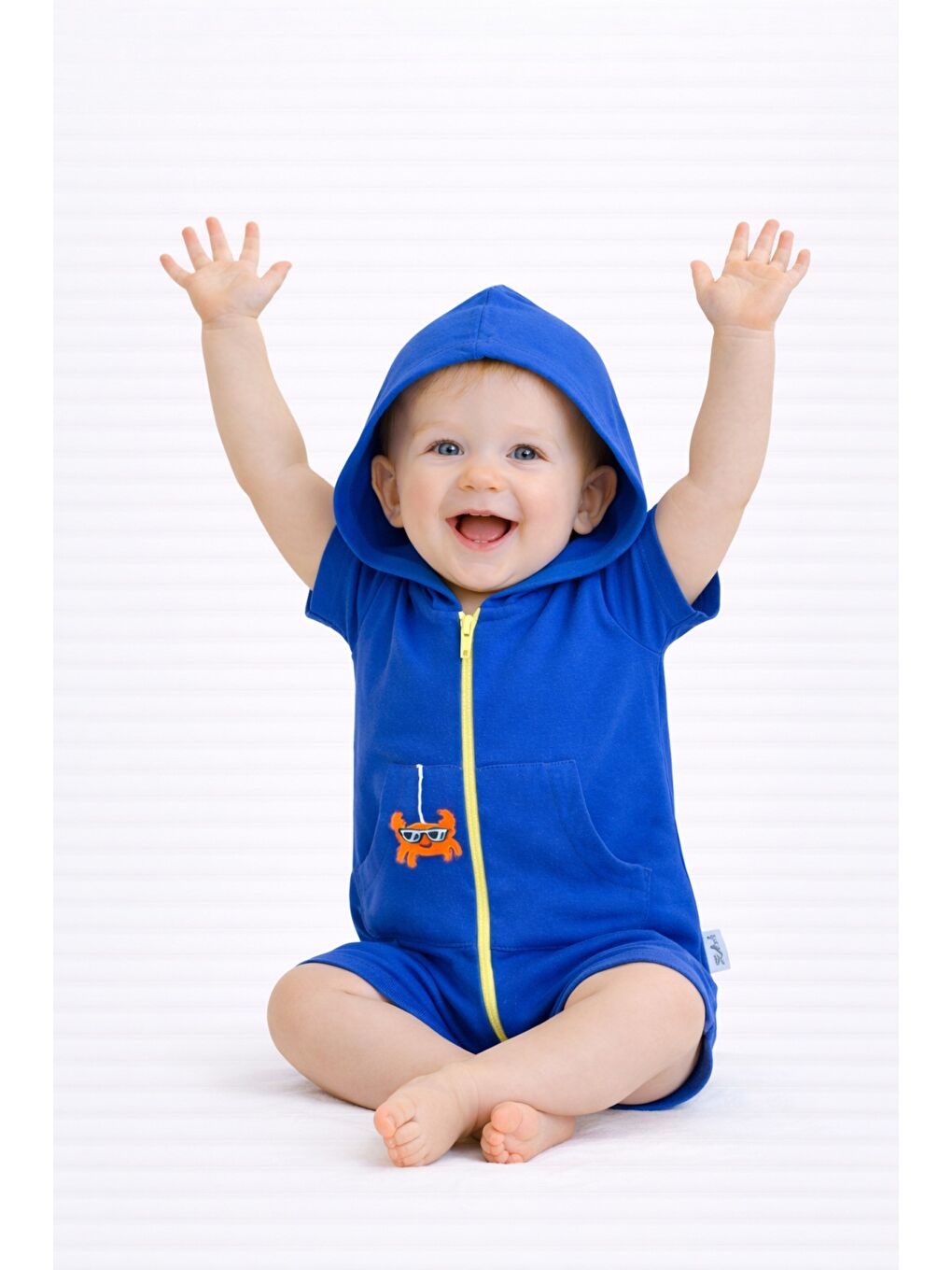 İndigo Unisex Bebek Yazlık Kapüşonlu Tulum Pamuklu Fermuarlı Tulum-6