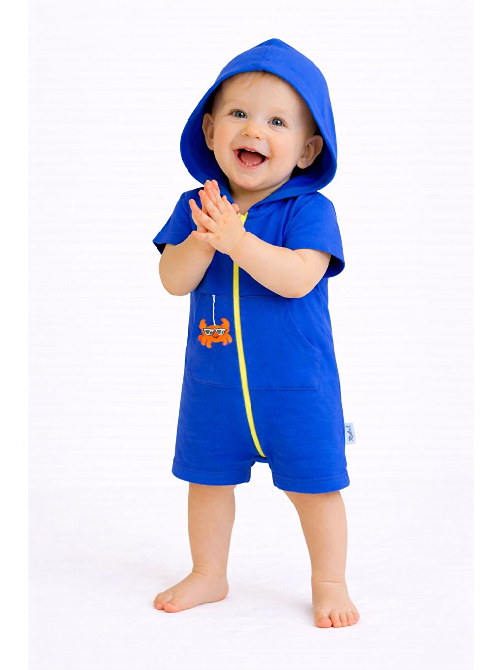İndigo Unisex Bebek Yazlık Kapüşonlu Tulum Pamuklu Fermuarlı Tulum-7