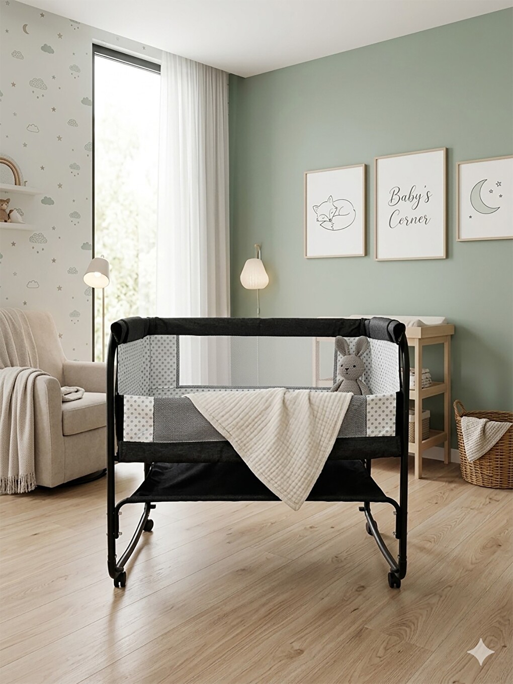 Sedef Anne Yanı Bebek Beşiği 50x90 Cm - Gri-6