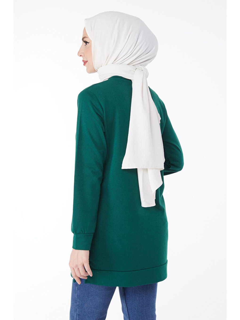 Bisiklet Yaka Kadın Yeşil Yanları Düğme Detaylı Sweatshirt - 24757-4