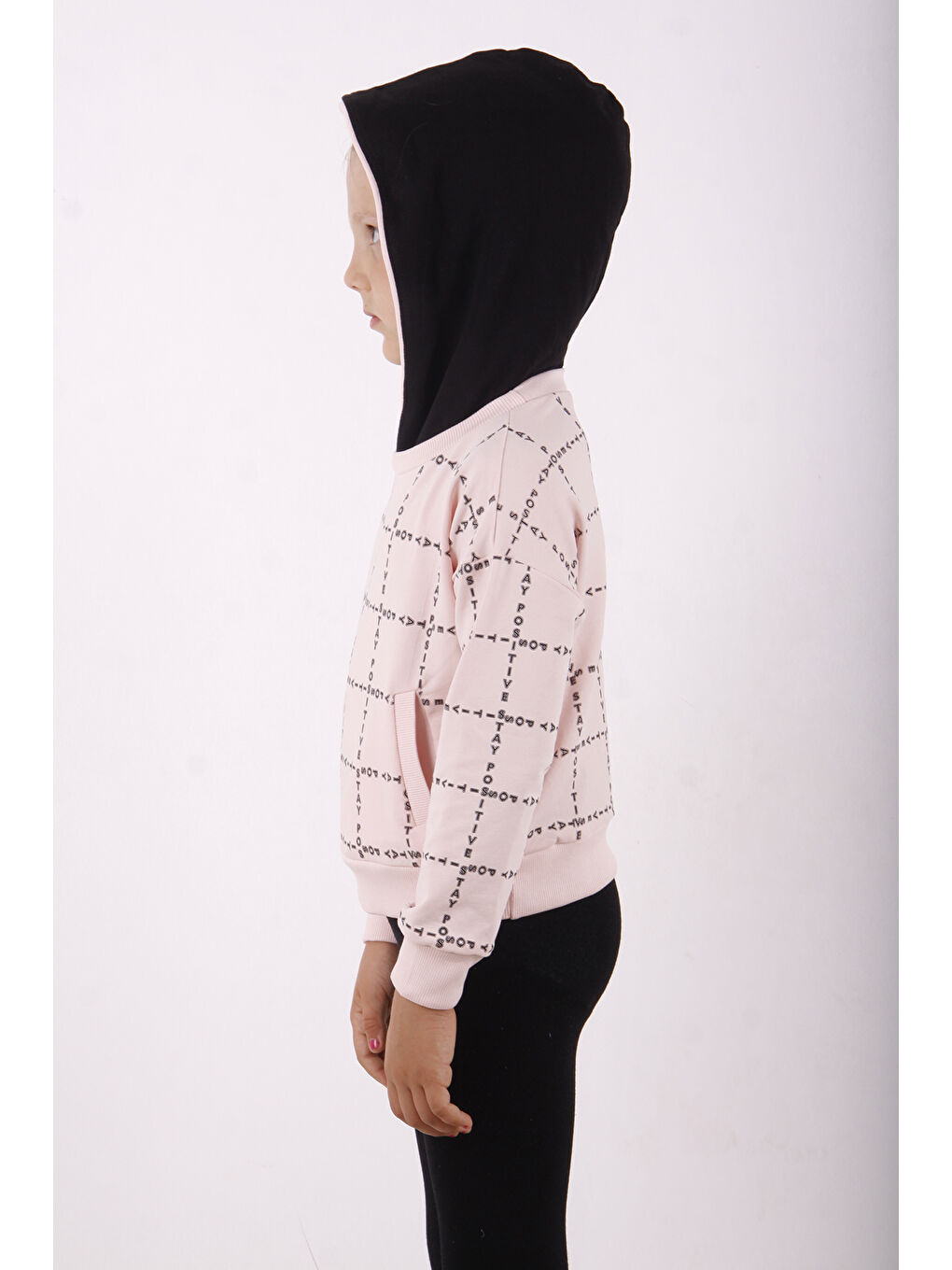Pembe Kız Çocuk Positive Baskılı Crop Sweatshirt-2