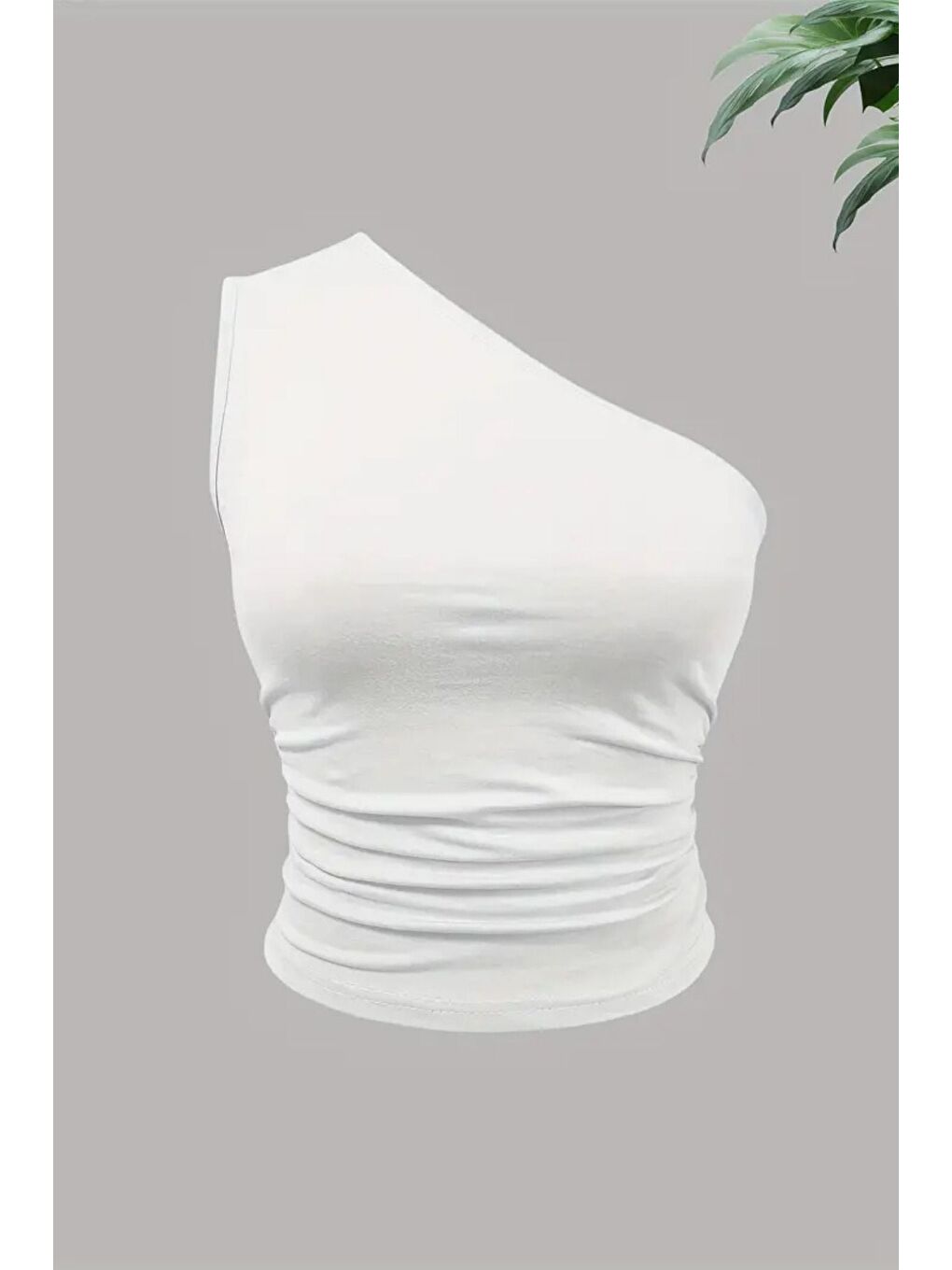 Kadın Beyaz Tek Omuzlu Basic Dar Kesim Slim Fit Bluz-1