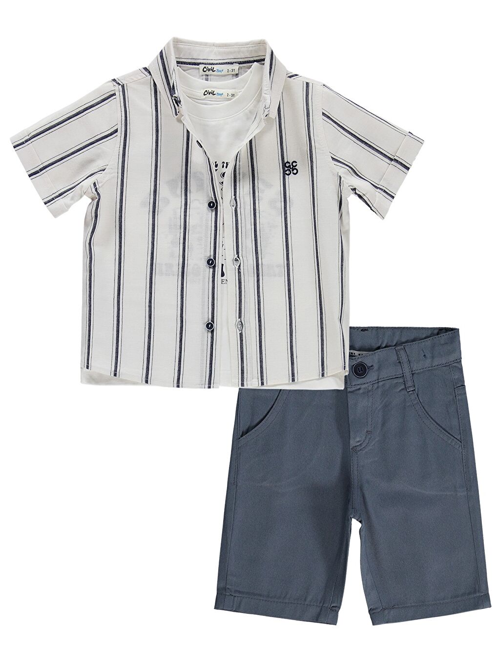 İndigo Boys Erkek Çocuk Şortlu 3'lü 2-5 Yaş Takım - Mavi 2-3 Yaş-3
