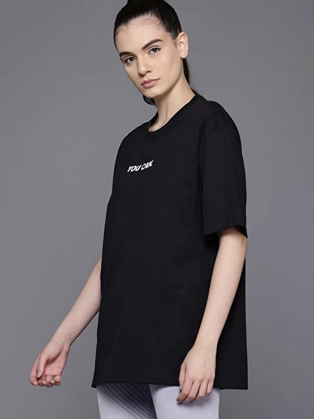 Baskılı Oversize T-shirt - Siyah-2