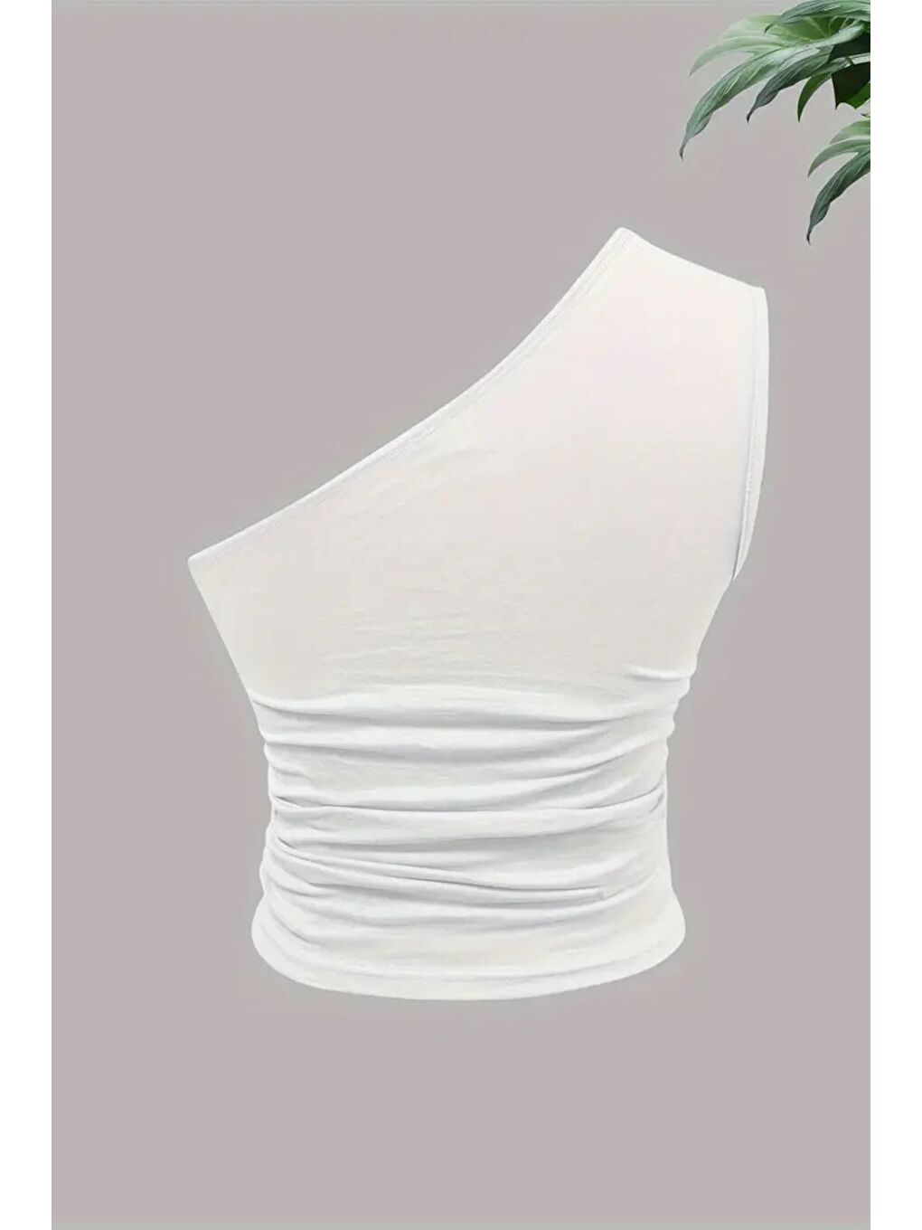 Kadın Beyaz Tek Omuzlu Basic Dar Kesim Slim Fit Bluz-2