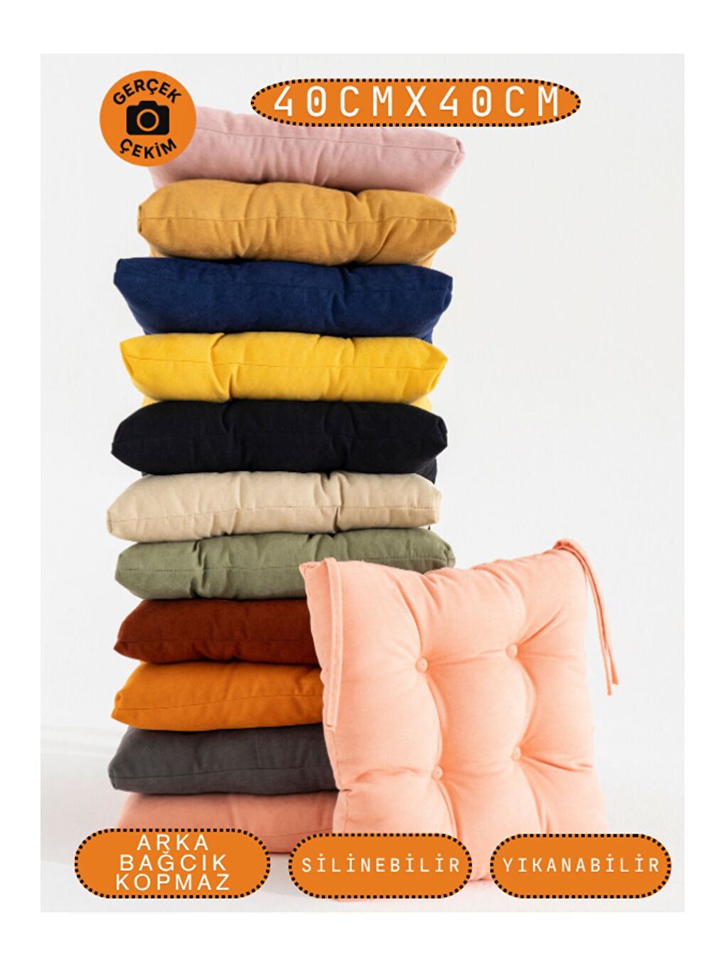 Turuncu Pastello Sandalye Minderi – Şeftali Pembesi (YAVRUAĞZI) – Kadife Dokulu, Bağcıklı, Yıkanabilir –-6