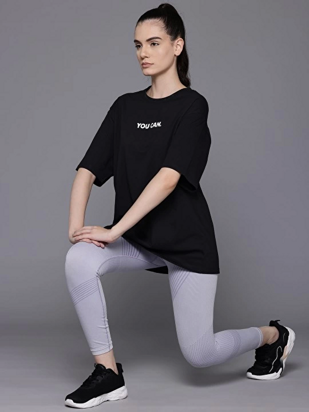 Baskılı Oversize T-shirt - Siyah-3