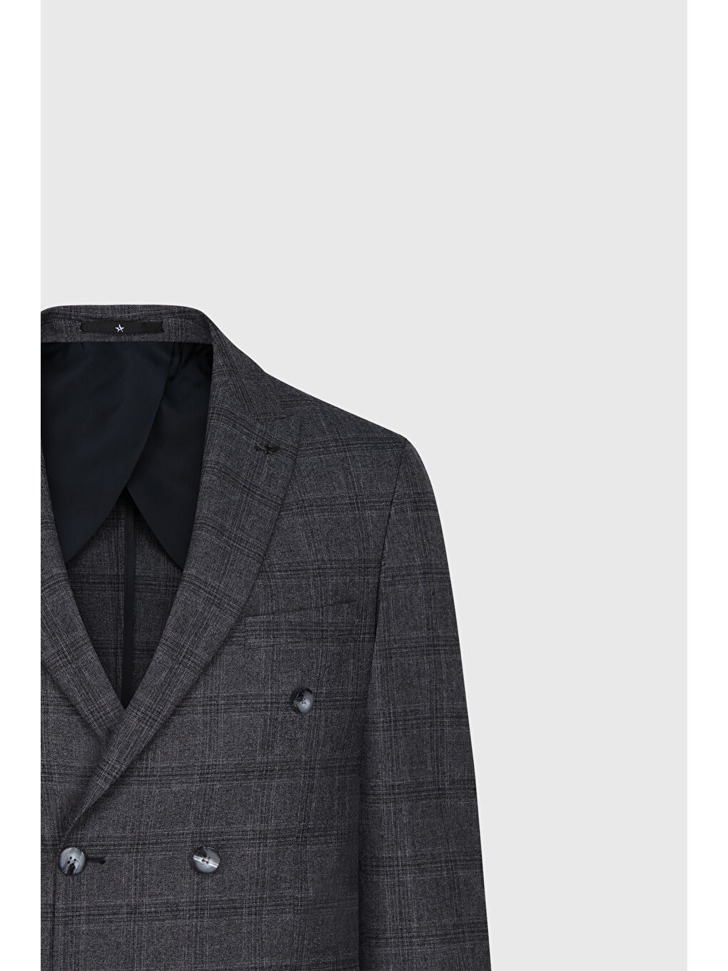 Erkek Antrasit Slim Fit Dar Kesim Kırlangıç Yaka Kareli Kapak Cepli Esnek Takım Elbise-2