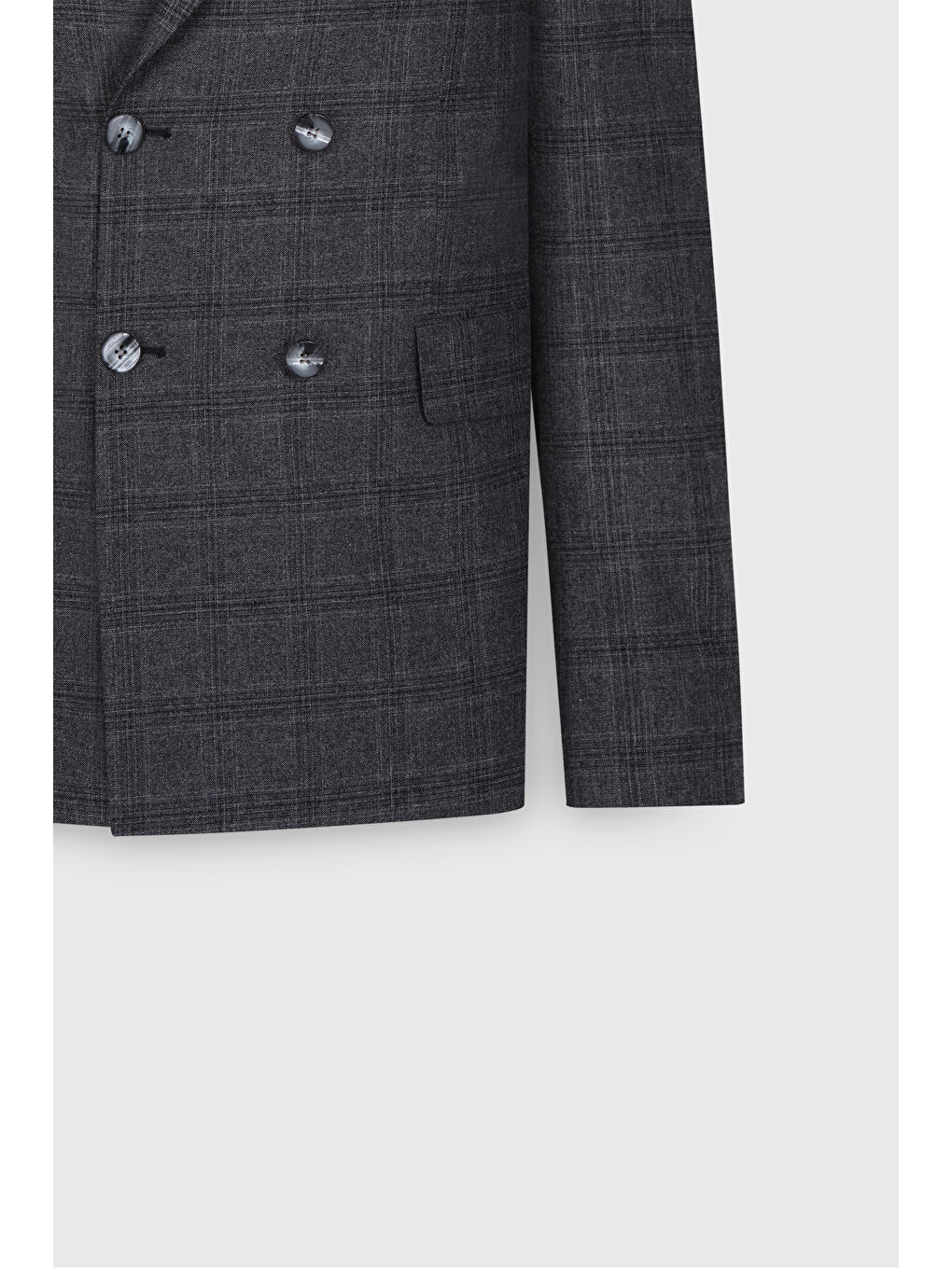 Erkek Antrasit Slim Fit Dar Kesim Kırlangıç Yaka Kareli Kapak Cepli Esnek Takım Elbise-4