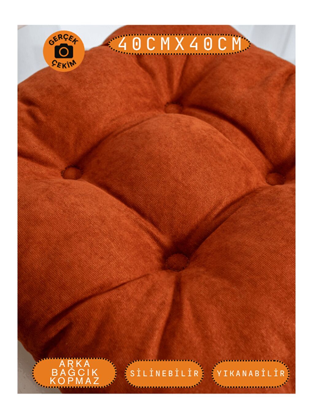 Kahverengi Pastello Sandalye Minderi –Kiremit – Kadife Dokulu, Bağcıklı, Yıkanabilir – 40x40-1