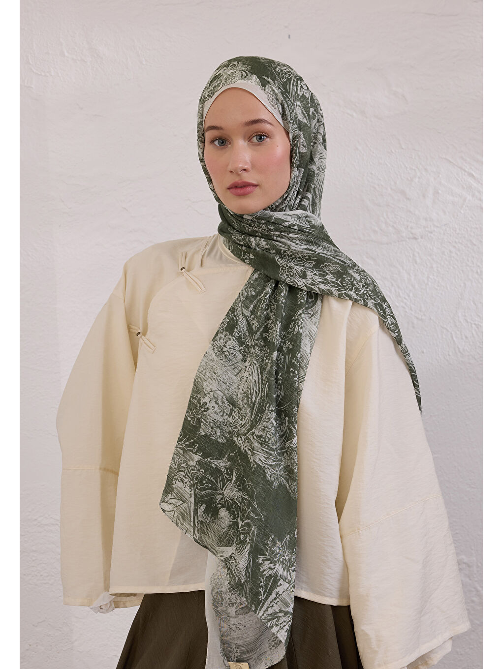 Secret Elegance Desen Rami Şal Haki-1
