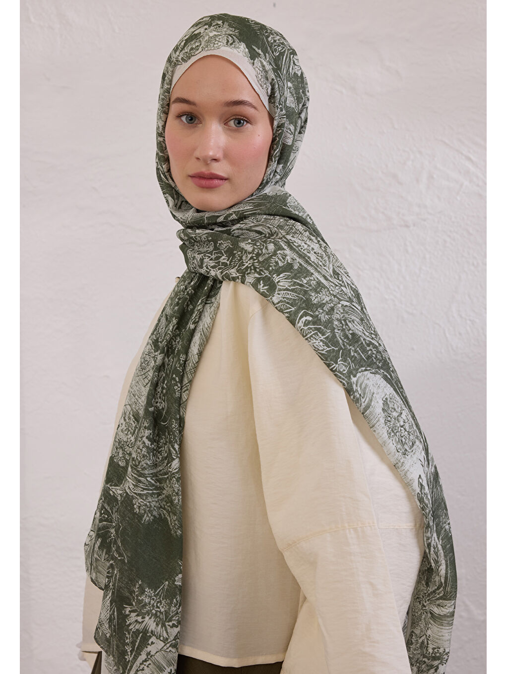 Secret Elegance Desen Rami Şal Haki-2