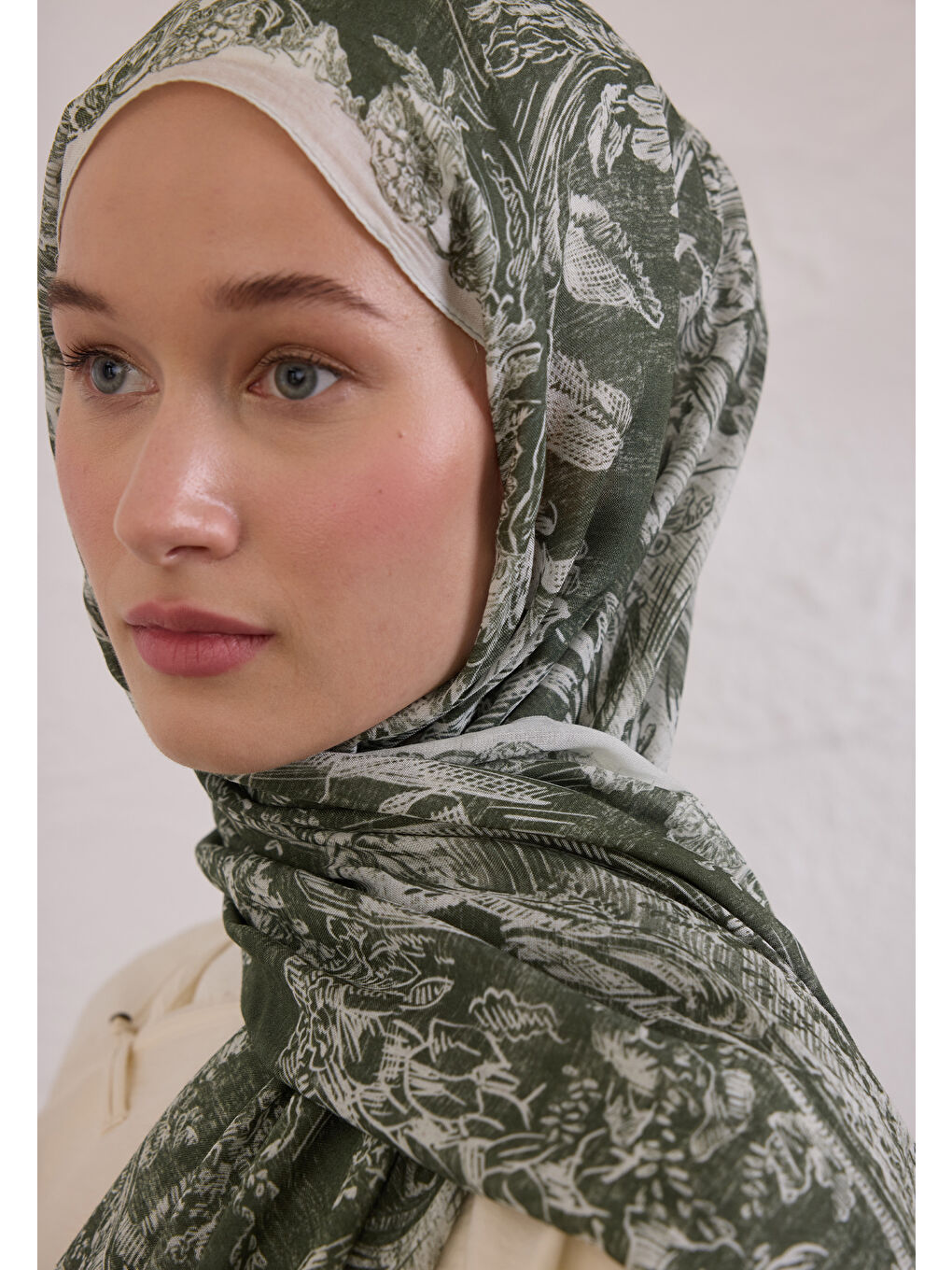 Secret Elegance Desen Rami Şal Haki-3