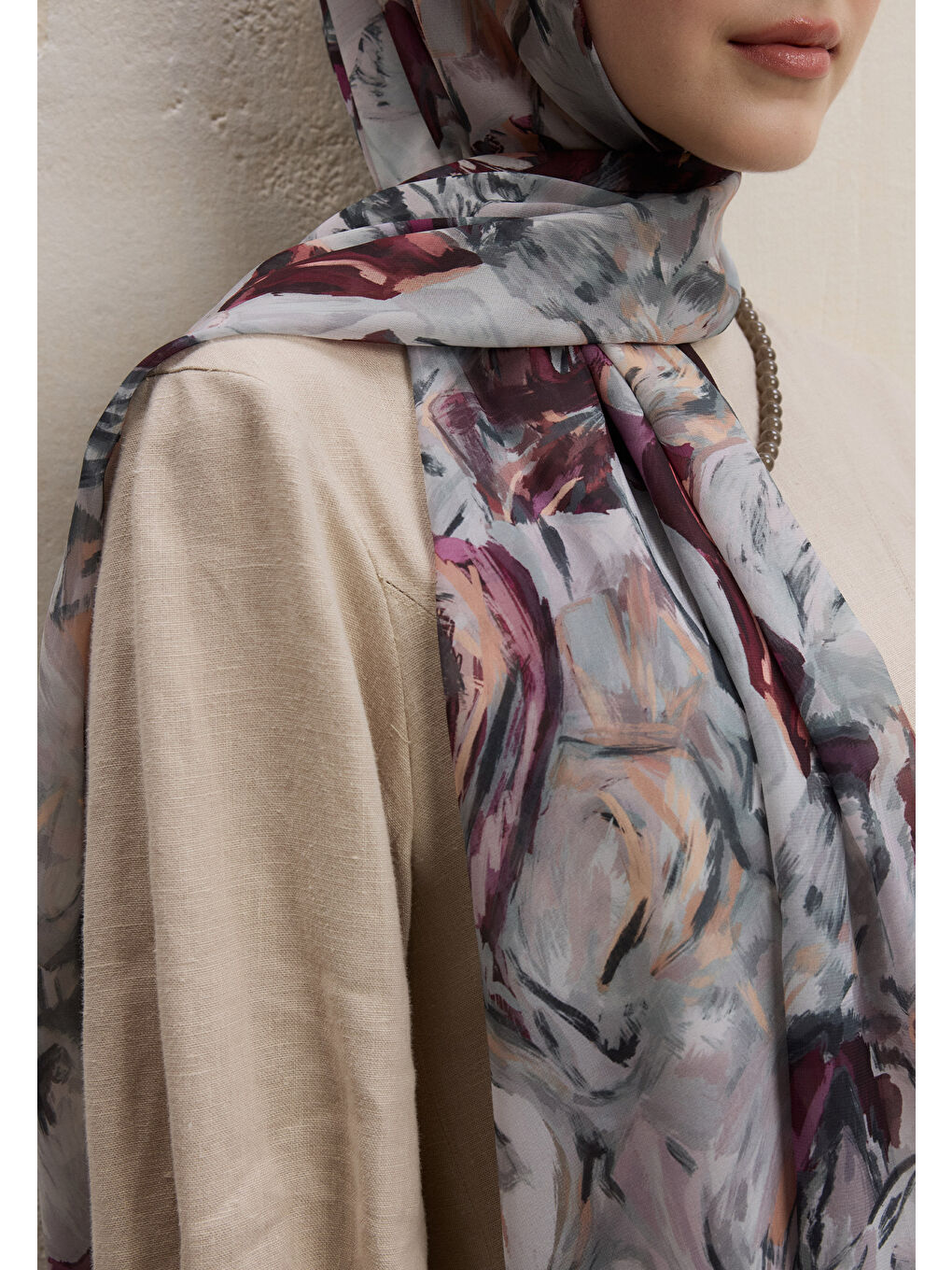 Margot Desen İpek Krep Şal Koyu Bordo-2