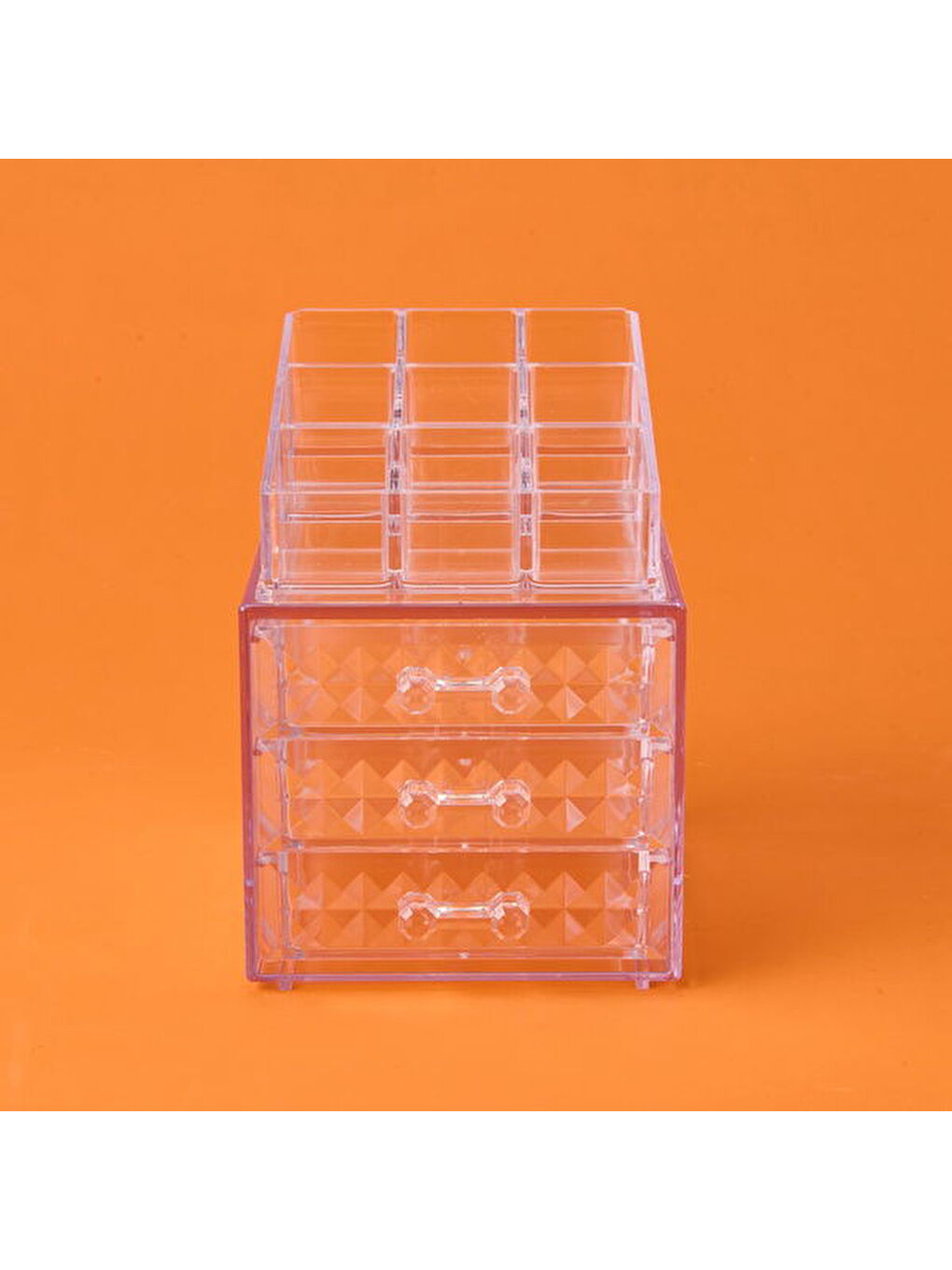 Diamond 3 Çekmeceli Takı ve Makyaj Organizeri - Şeffaf - 15x13x18 cm